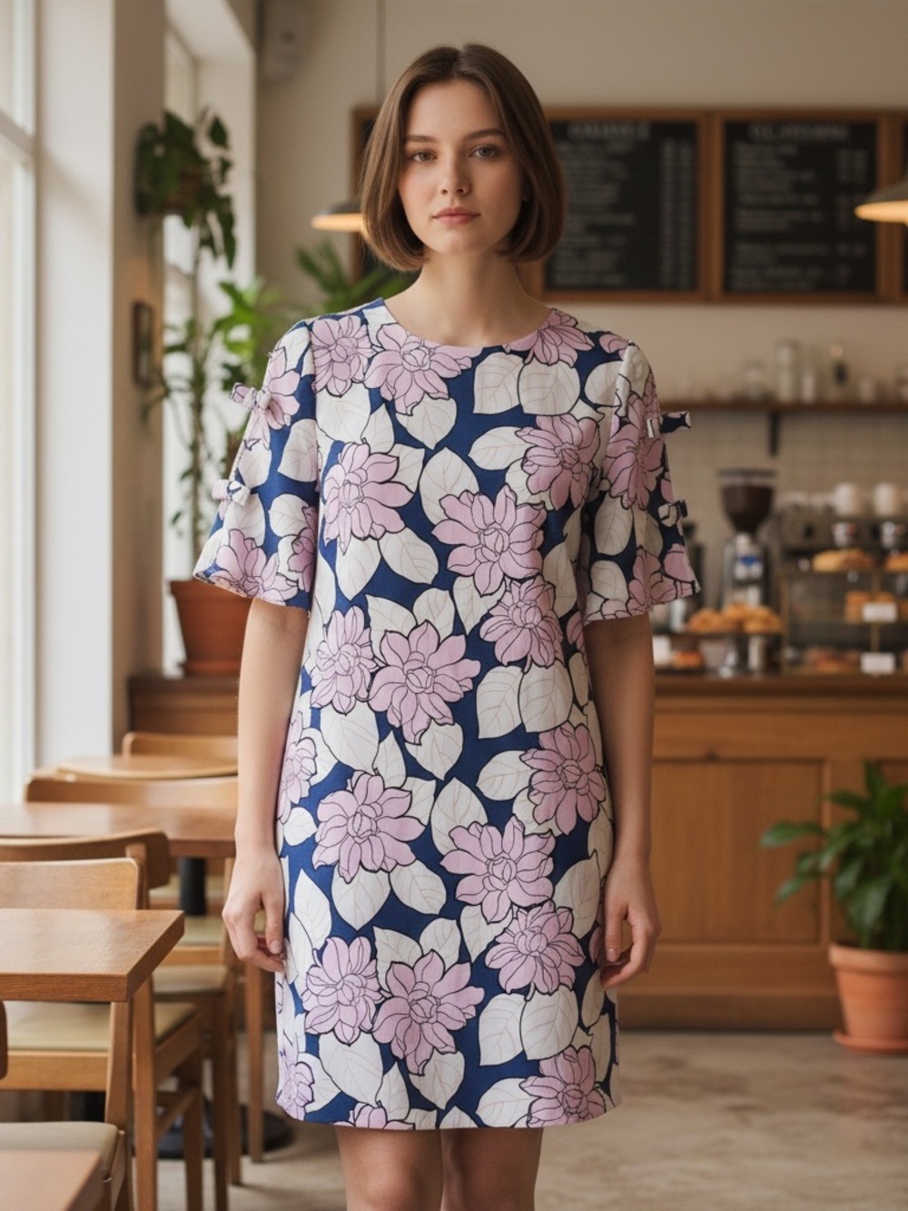 Ann Taylor Factory Navy Floral Midi Dress with Pink Blooms